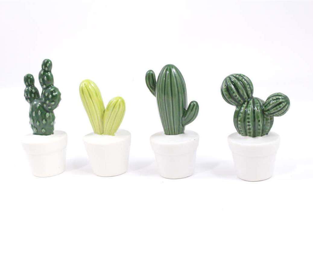 Mini Porcelain Cactus in White Pot